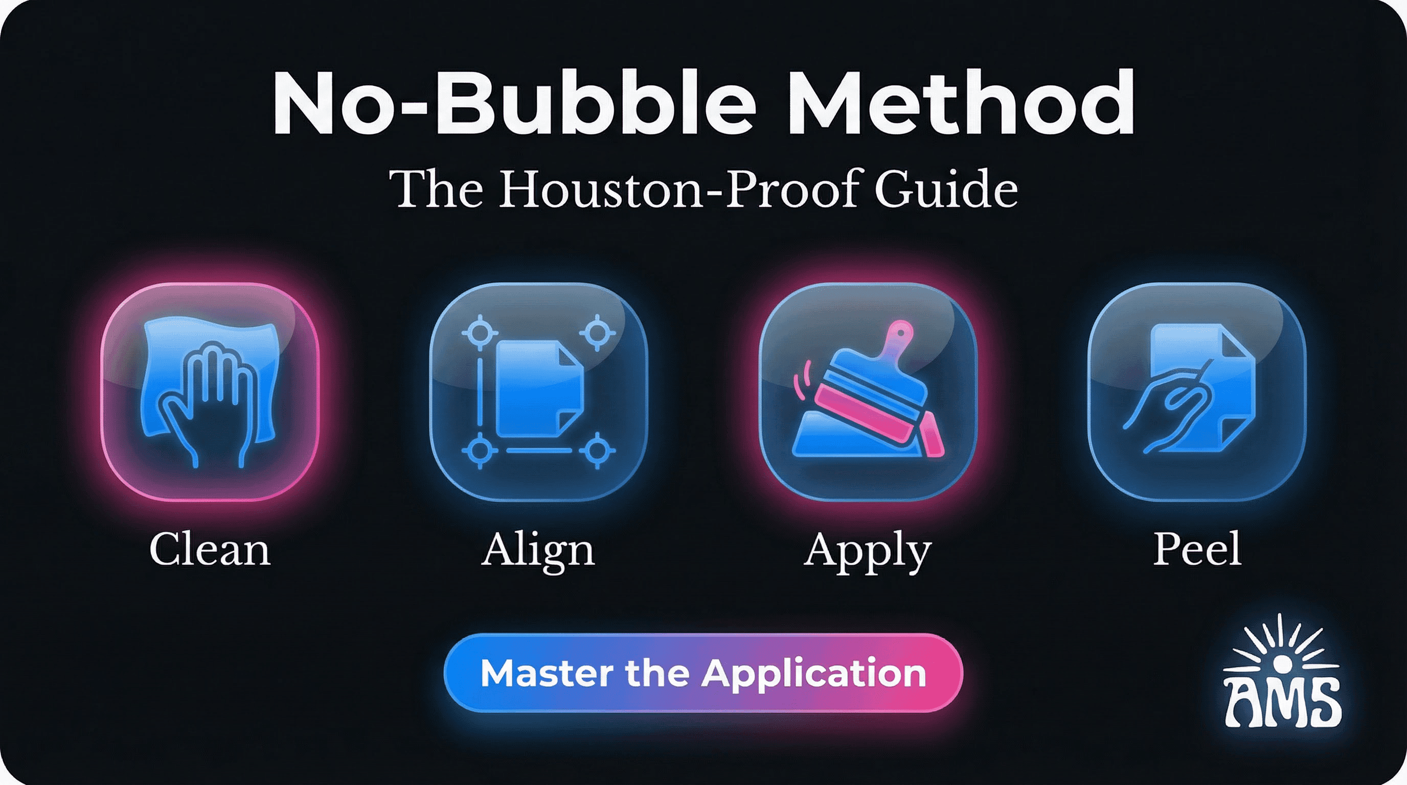 UV DTF transfer application steps: 1) Clean surface with alcohol, 2) Align transfer on substrate, 3) Apply with squeegee from center outward, 4) Peel carrier film slowly at low angle