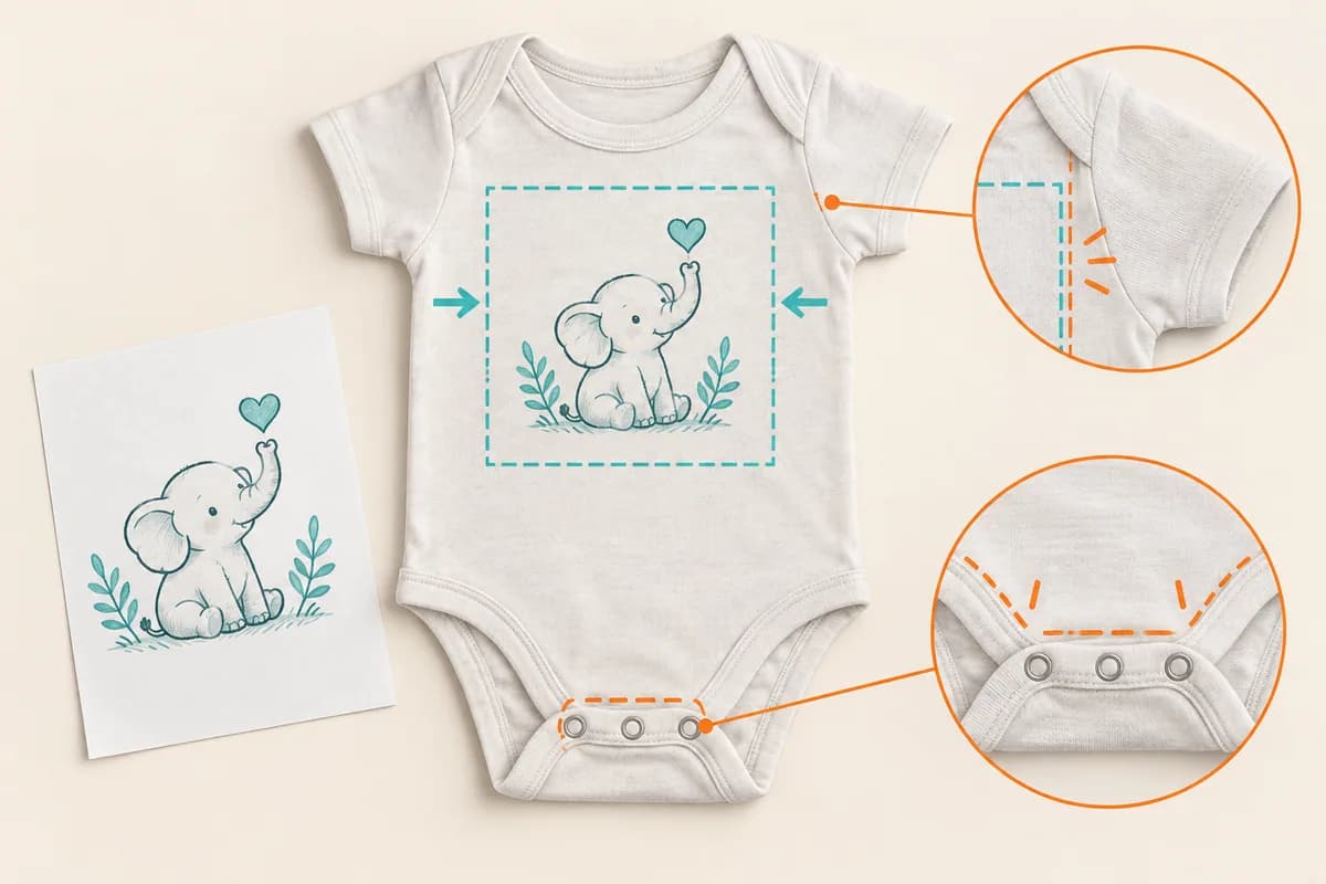 Infant garments need their own measured placement; do not infer an exact transfer size from the adult chart.