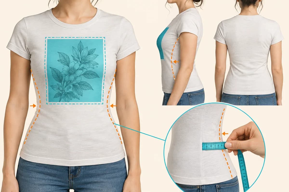 Check how a fitted tee looks when worn as well as flat. Its contour can change the visual balance.