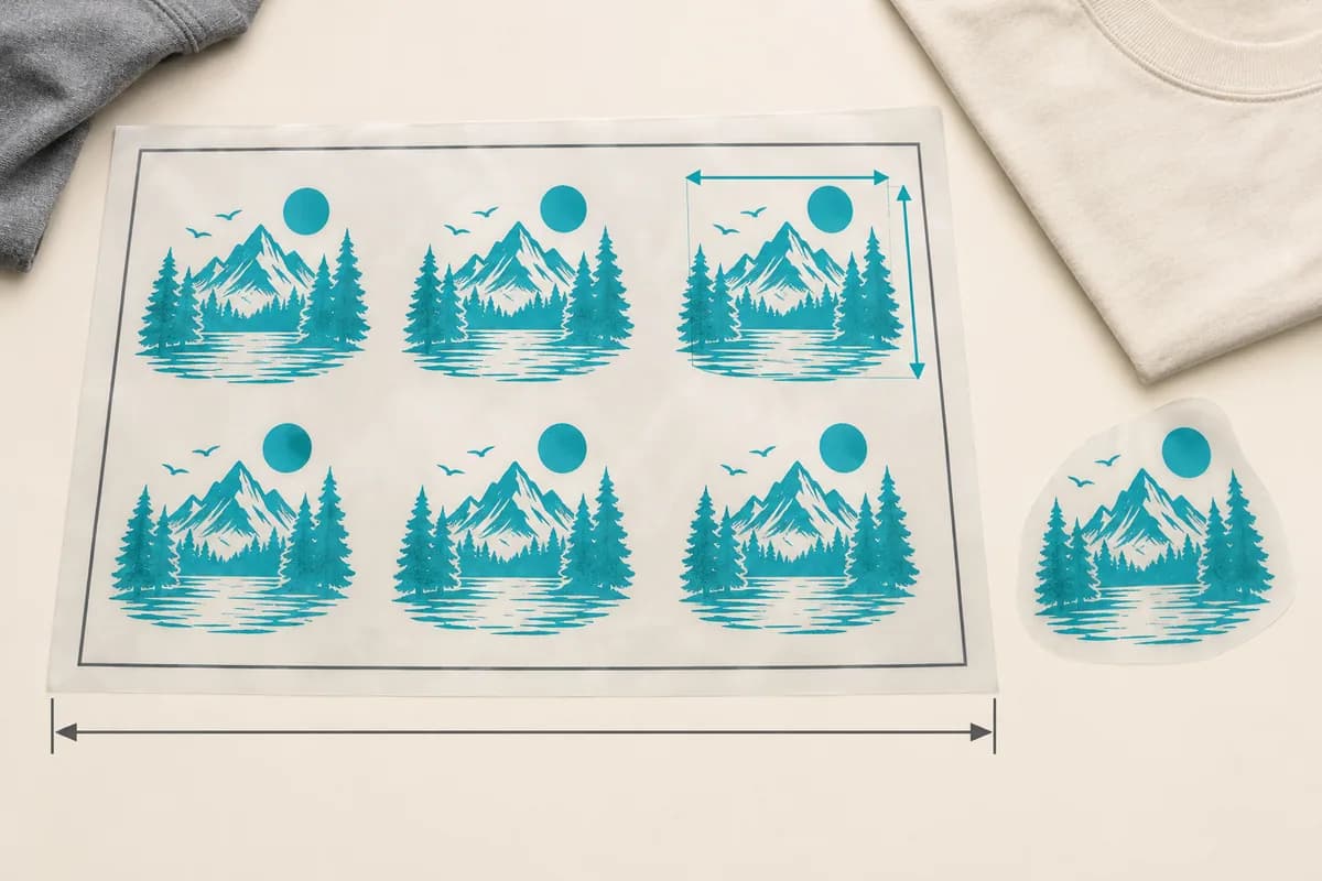 Record each design’s dimensions and quantity separately from the overall gang-sheet dimensions.